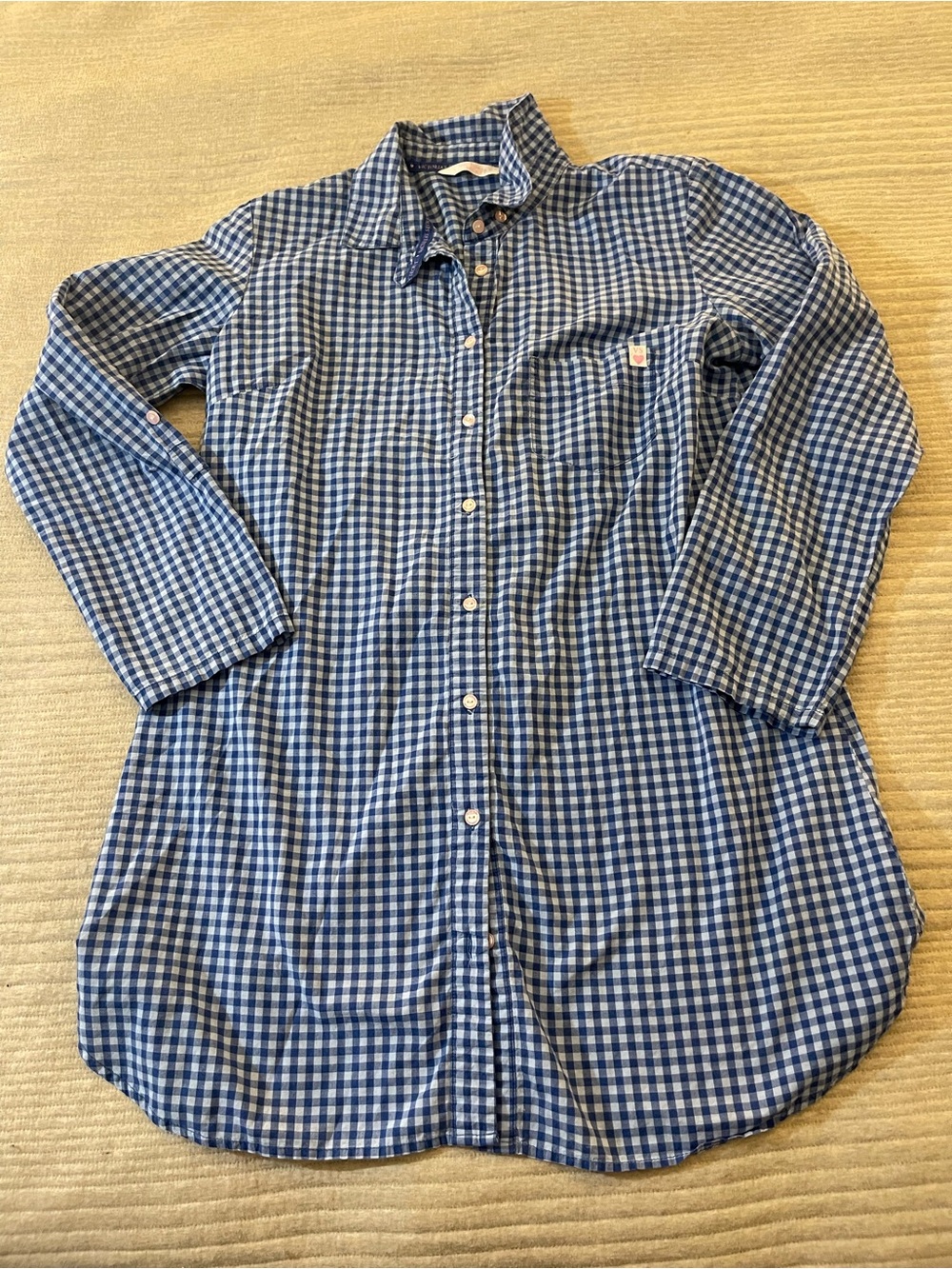 PINK Victoria Secret Blue Plaid Button Front Tunic Top Size Medium Long Sleeve